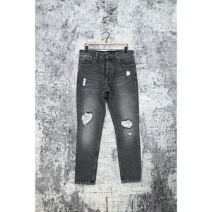 The Kooples High Rise Slim Leg Charcoal Black Distress Button Fly Jeans